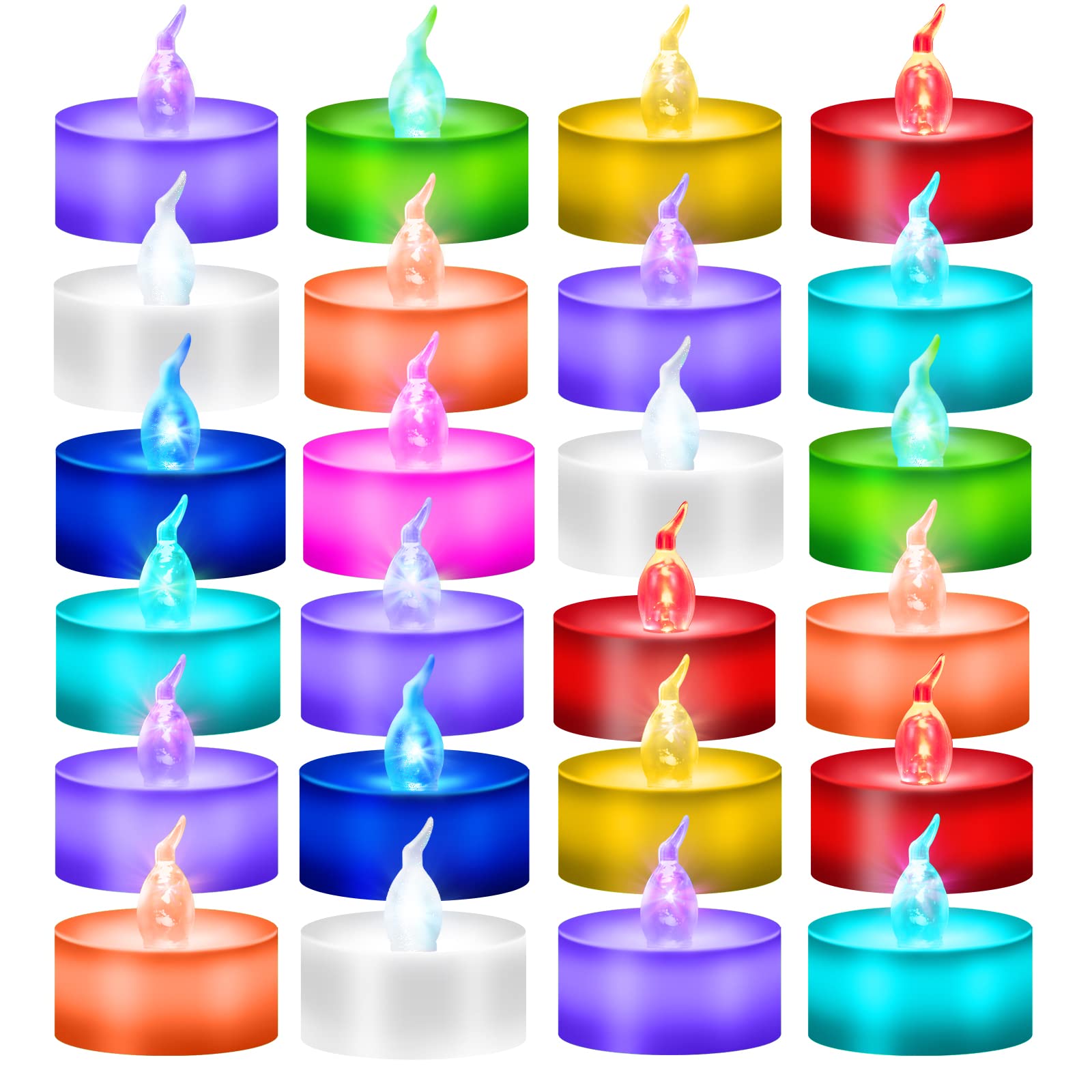 Windshell 24 Pcs Color Changing Tea Lights (White Base), Battery Operated Led Colored Tealight Candles (No Remote), Multicolor F