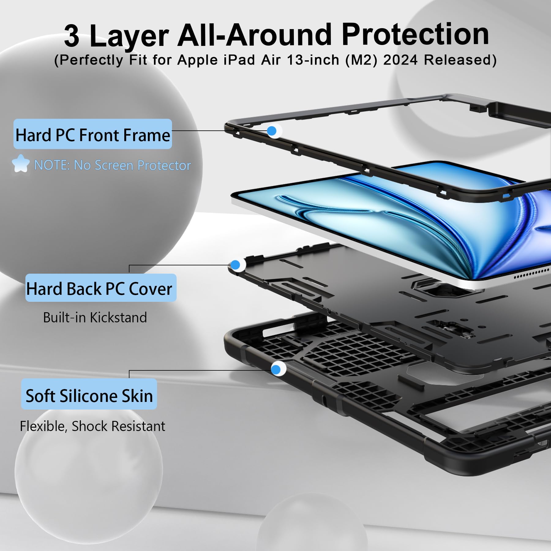 Ccmao Case For New Ipad Air 13 Inch Case M2 2024, Ipad Air 13 Inch Case With Kickstand And Pencil Holder, Stylish Hybrid Three L