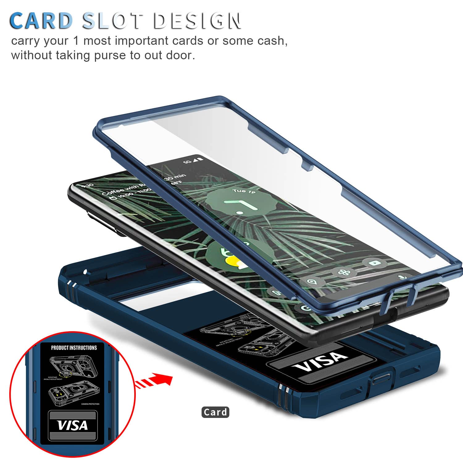 Fetrim Case For Google Pixel 6 Pro, Camera Cover Phone Case With Rotation Ring Stand For Google Pixel 6 Pro   Blue