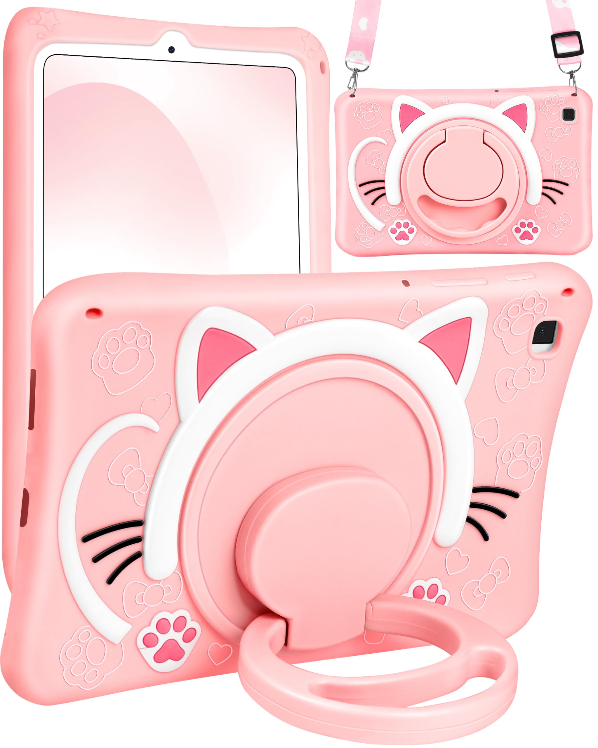 Wazzasoft For Samsung Galaxy Tab S6 Lite 10.4    Case Girls Cute Cat Kawaii Cover Girly 3D Cartoon Women Kitten With Rotating Ha