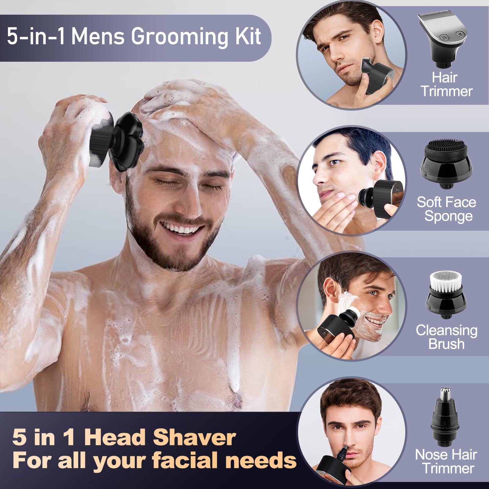 9D Head Shavers For Bald Men, Detachable Bald Head Shavers For Men, 5 In 1 Mens Grooming Kit,Wet/Dry Led Display,Travel Lockcord