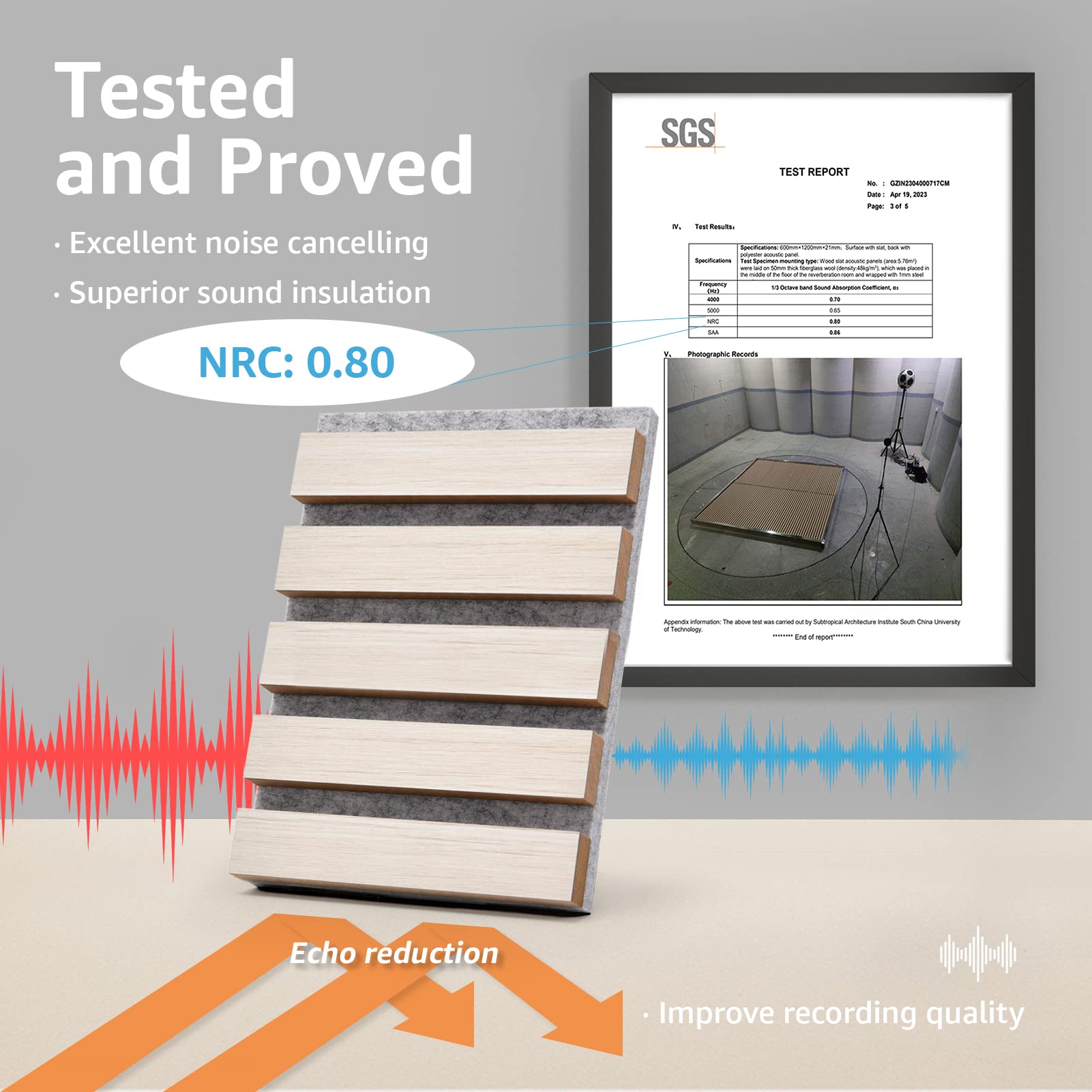 Art3D 2 Wood Slat Acoustic Panels For Wall And Ceiling   3D Fluted Sound Absorbing Panel With Wood Finish   White Elm