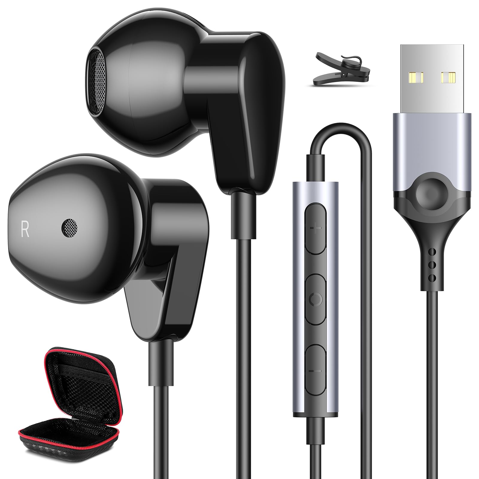 Usb Headphone For Pc Laptop Wired Earbuds Computer Headset With Microphone Volume Control Mute Button Mic Lightweight Noise Canc
