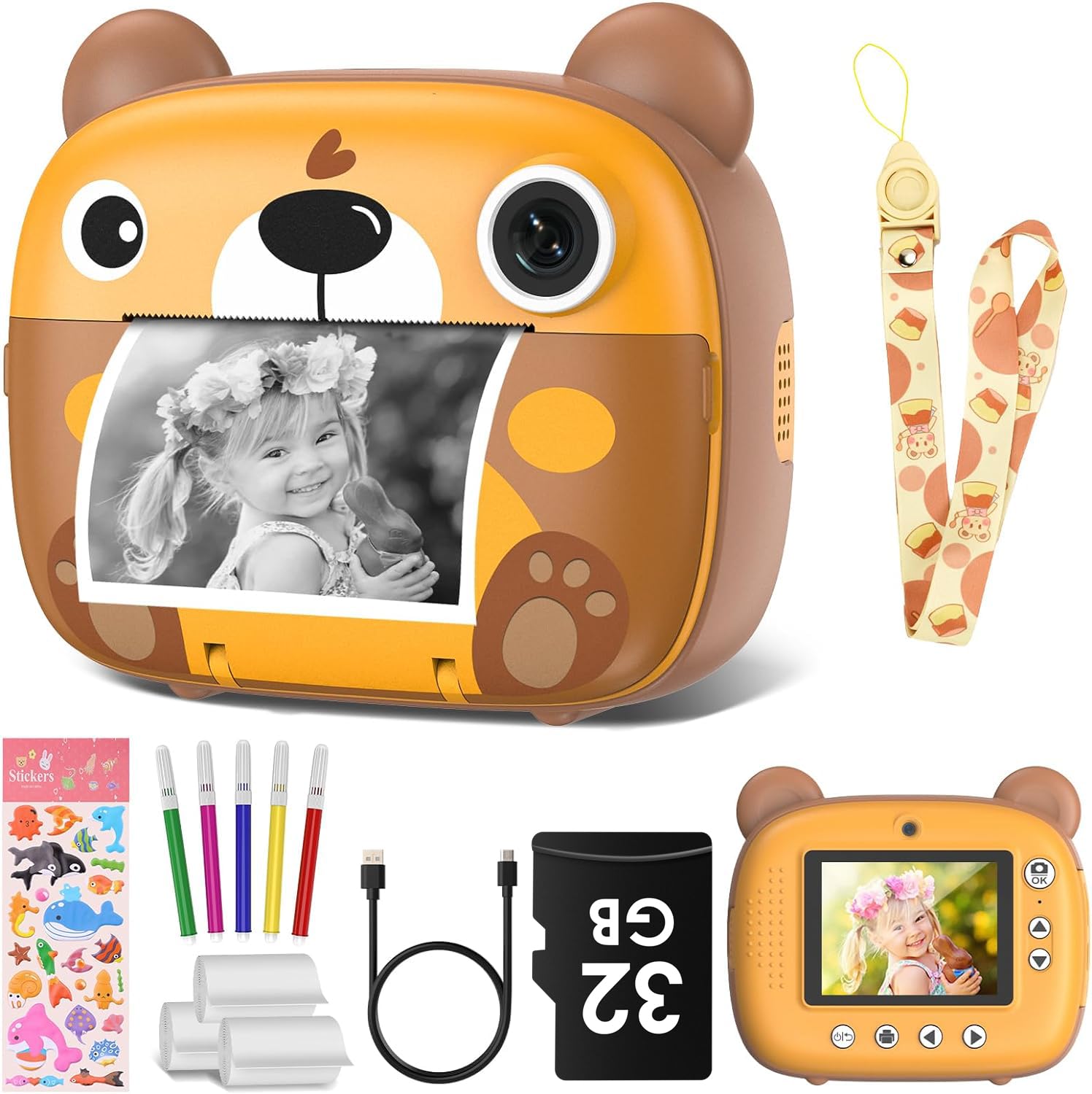 Kids Instant Camera For 3 12 Years Old Kids Toddlers Childrens Boys Girls Birthday Gifts 2.4 Inch Screen 12Mp / 1080P Hd Video C