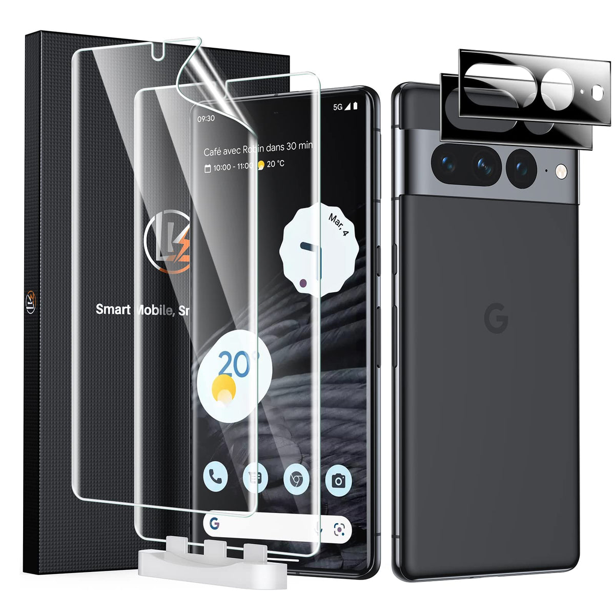 Lk 2 Pack For Google Pixel 7 Pro Screen Protector 6.7 Inch + 2 Pack Lens Protector With Positioning Tool, Self Healing Tpu Film,