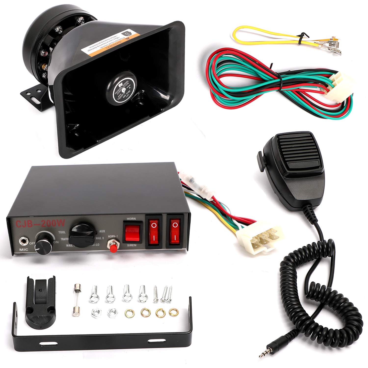 9 Tones Police Siren 200W Wired Handheld Microphone Loudspeaker Emergency Siren Electronic Pa System Amplifier Black Plastic Squ