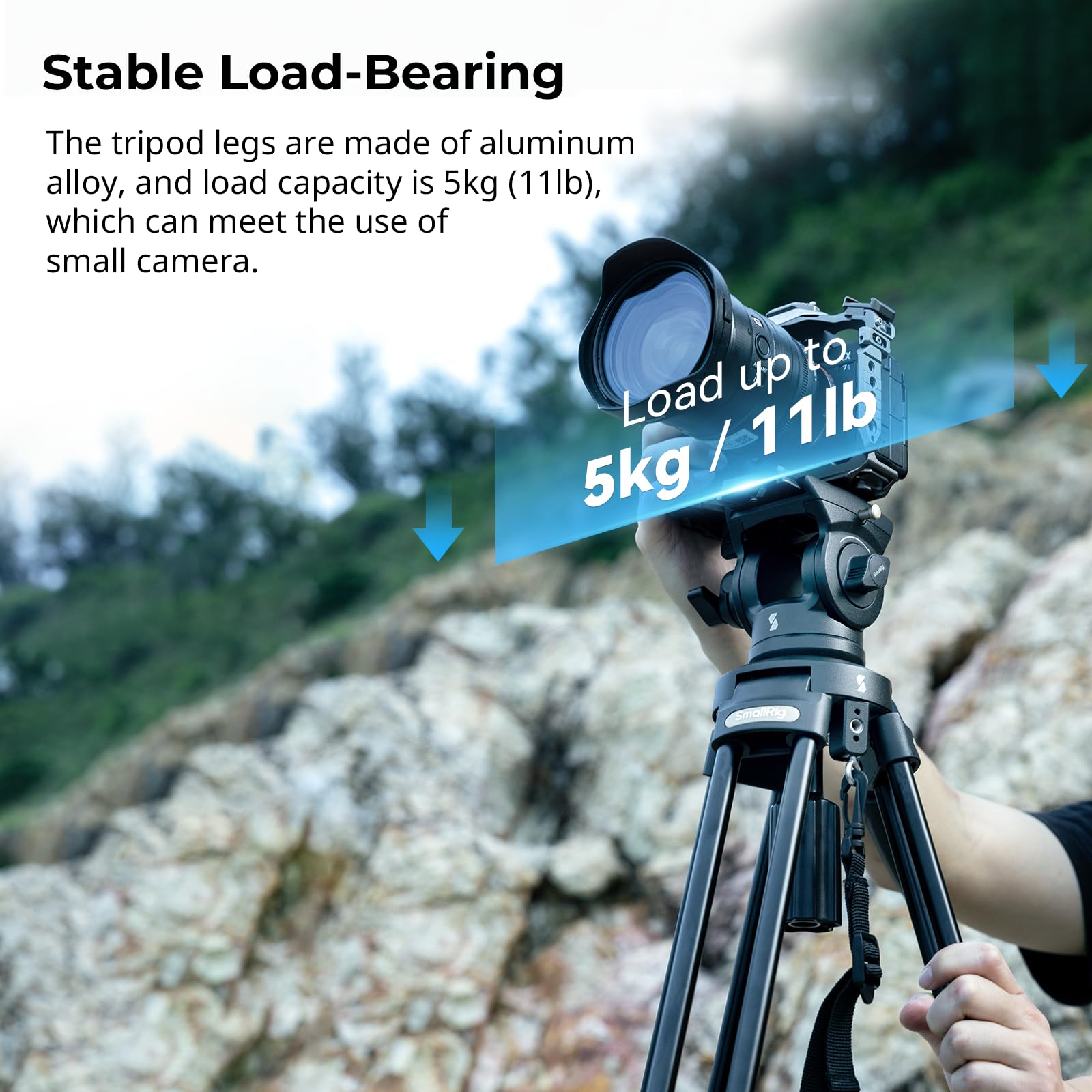 Smallrig Ad-50Lite Video Tripod, Heavy Duty Tripod With 360Fluid Head, 62 Aluminum Alloy Travel Tripod With Qr Plate, Lift Rope,