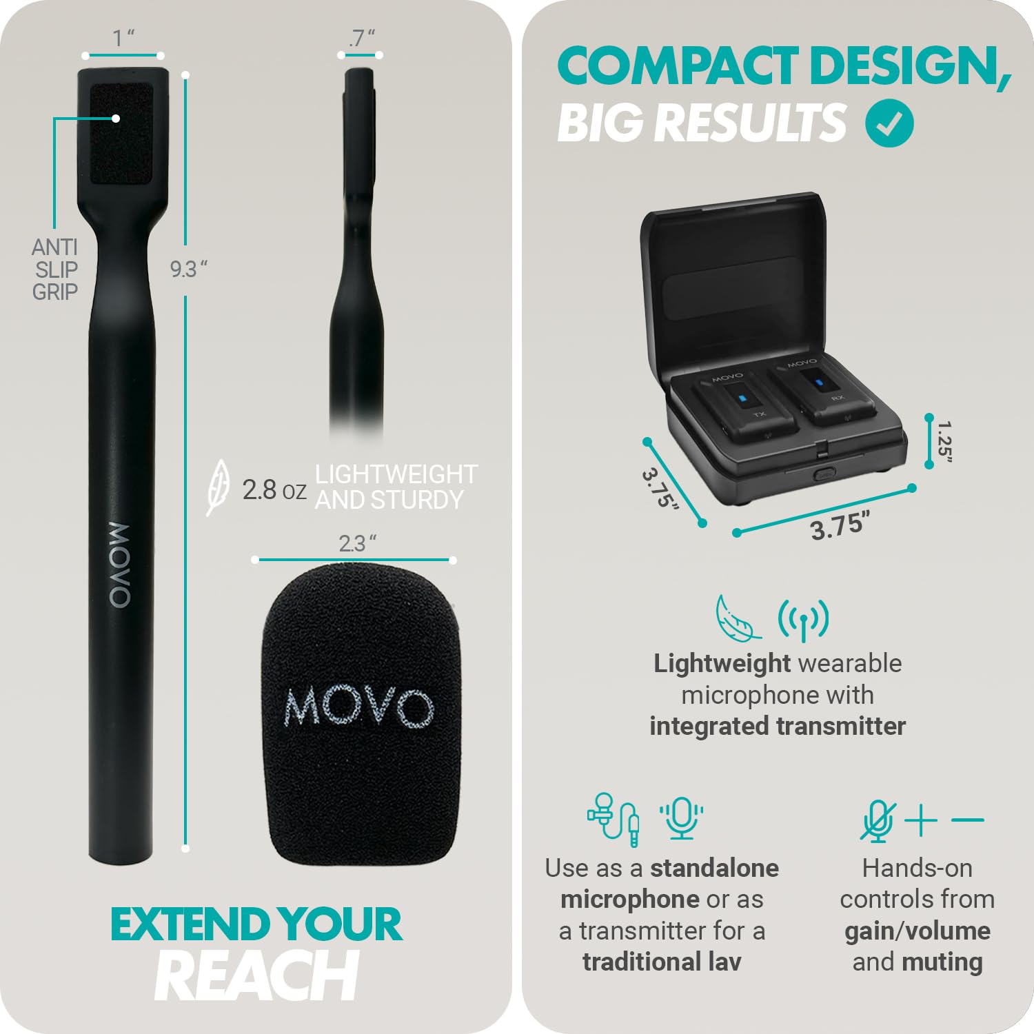 Movo Wmx-2 Wireless Lavalier Microphone Lapel Mic With Charging Case And Wmx-Hm Handheld Adapter - Lav Mic, Lapel Microphone 2.4