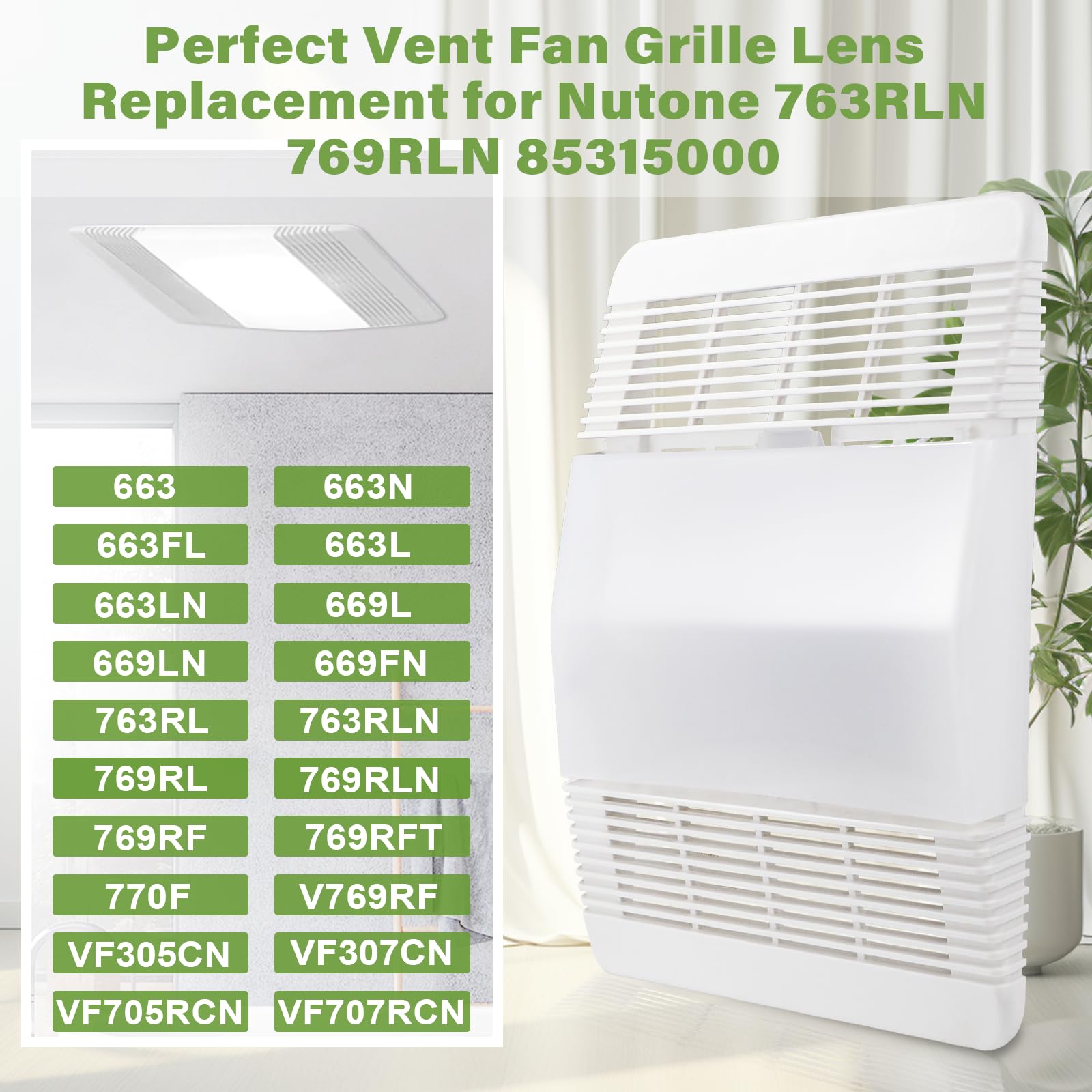 85315000 Replacement Ventilation Fan Grille Lens For Broan Nutone 763Rl 769Rl Bathroom Vent Exhaust Fan Cover Replacement Parts
