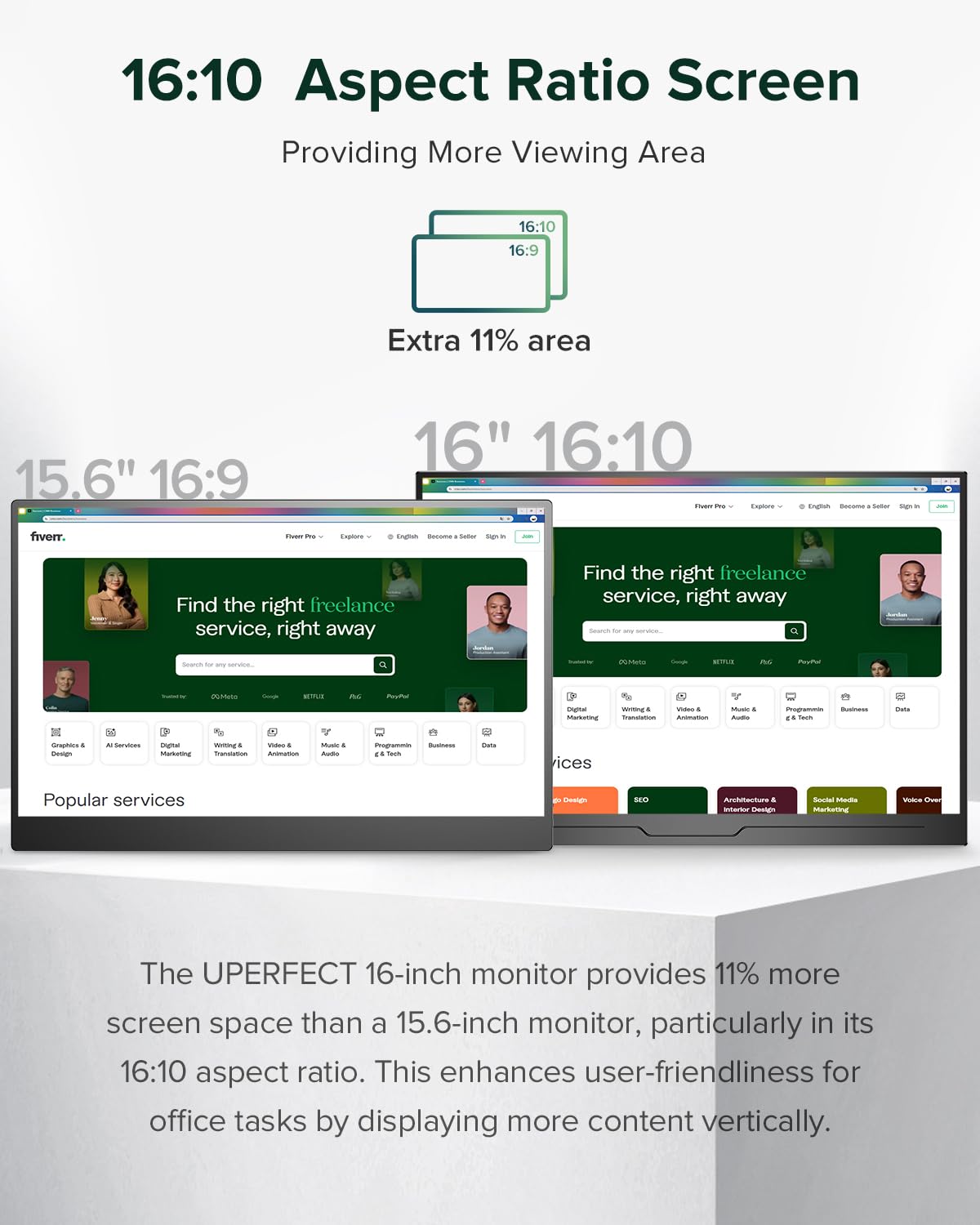 Uperfect 2.5K Portable Monitor, 16'' 2560X1600 Qhd Portable Gaming Monitor Hdr Freesync Laptop Monitor W/Vesa & Smart Case Matte