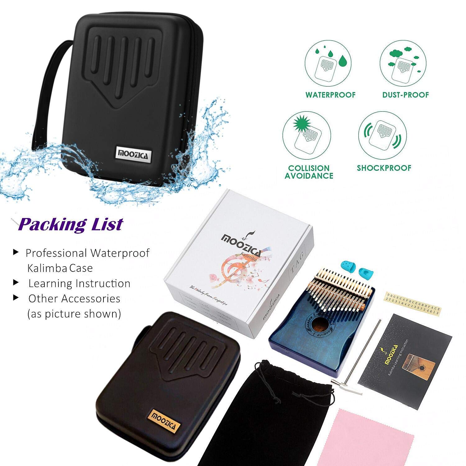 Moozica 17 Keys Kalimba Thumb Piano, Solid Mahogany Wood Professional Marimba Mbira With Piano Lacquer Finishing Musical Instrum