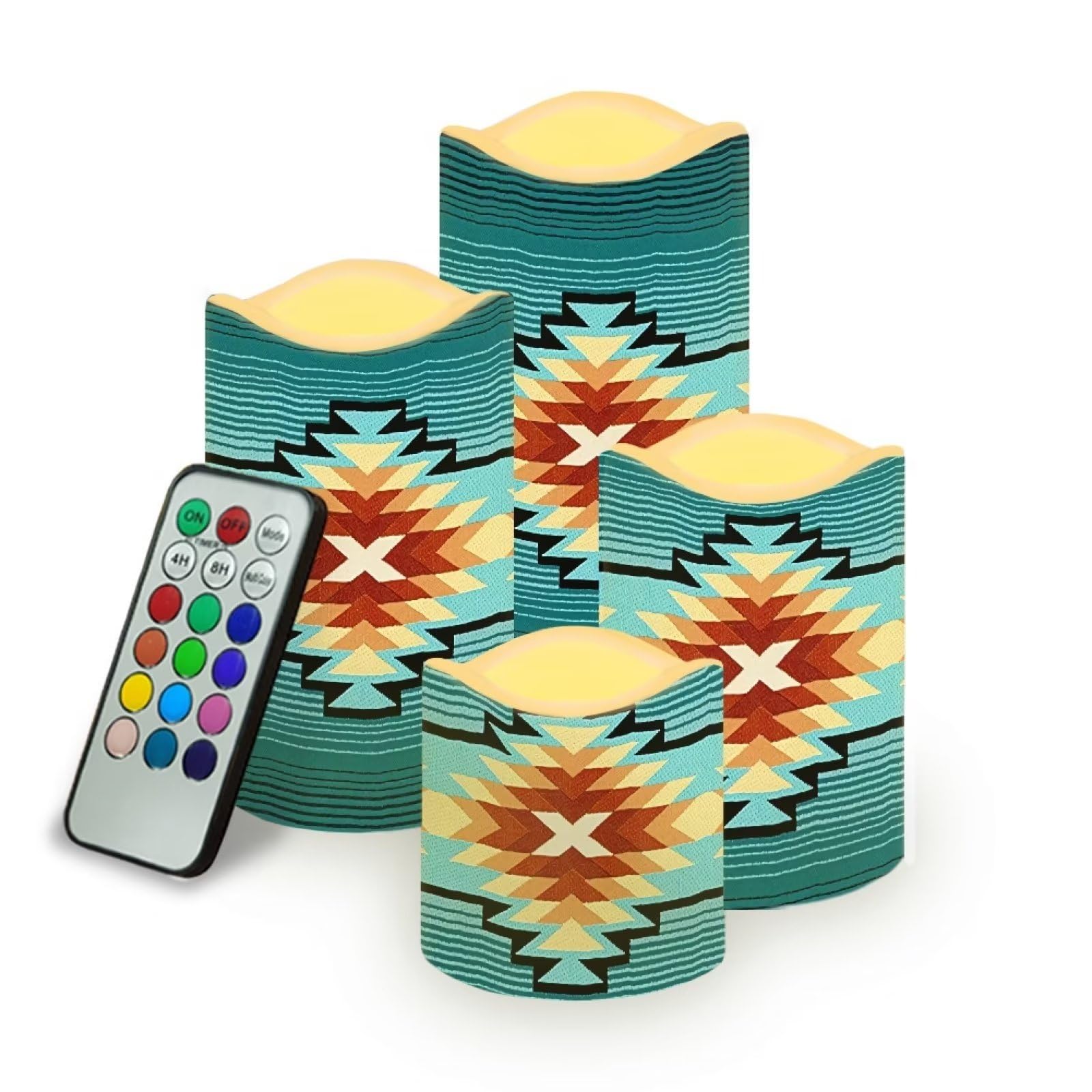 Psesaysky Southwest Native American Flameless Candles Battery Operated Pillar Candle Nightlight Home Decor with Remote Color Cha