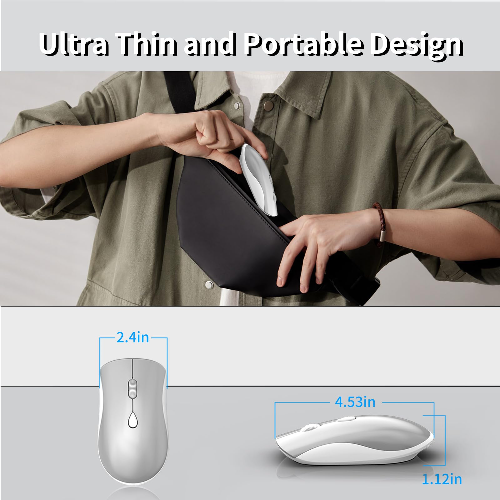 Shunjinrun Wireless Mouse, 2.4Ghz Slim Portable Computer Mice With Usb Nano Receiver, 2400 Dpi, Quiet Clicks, Usb Cordless Silen