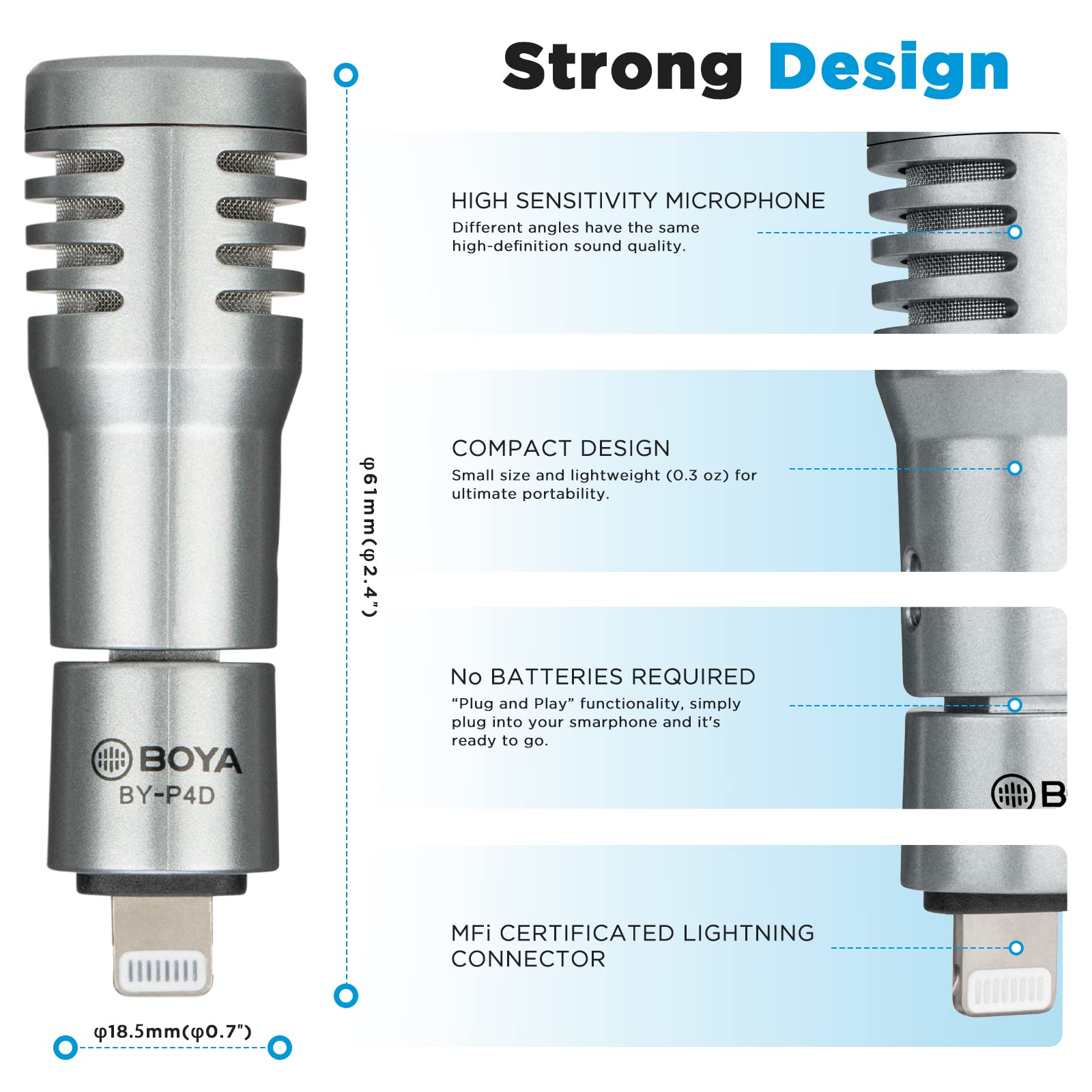 Boya By P4D Iphone Microphone Ios Mini Phone Mic With Lightning Port For Iphone/Ipad/Ipod Foldable External Microphone With Wind