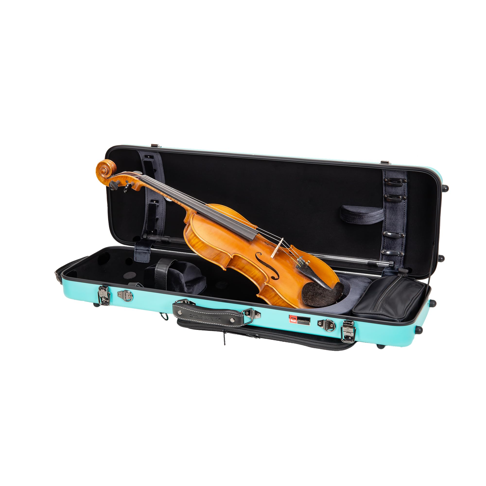 Crossrock Poly Carbon Oblong Violin Case for 4/4 Full-Size | Matte Mint Blue Finish, Hygrometer, Music Pouch, Accessory Storage 