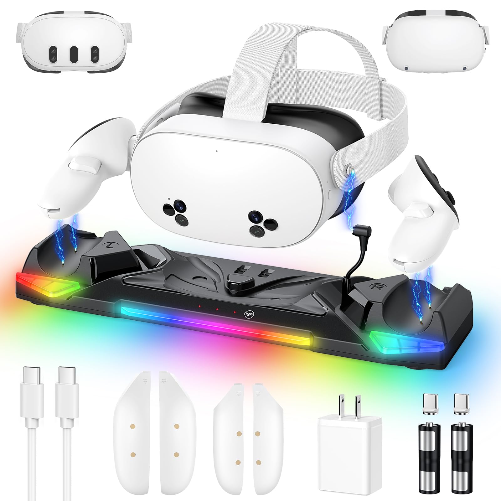 Kinwin 30W Fast Charging Dock for Meta Quest 3S/3/2, Magnetic Charger Station Stand for Oculus Quest 3S/3 Accessories with 11-Co