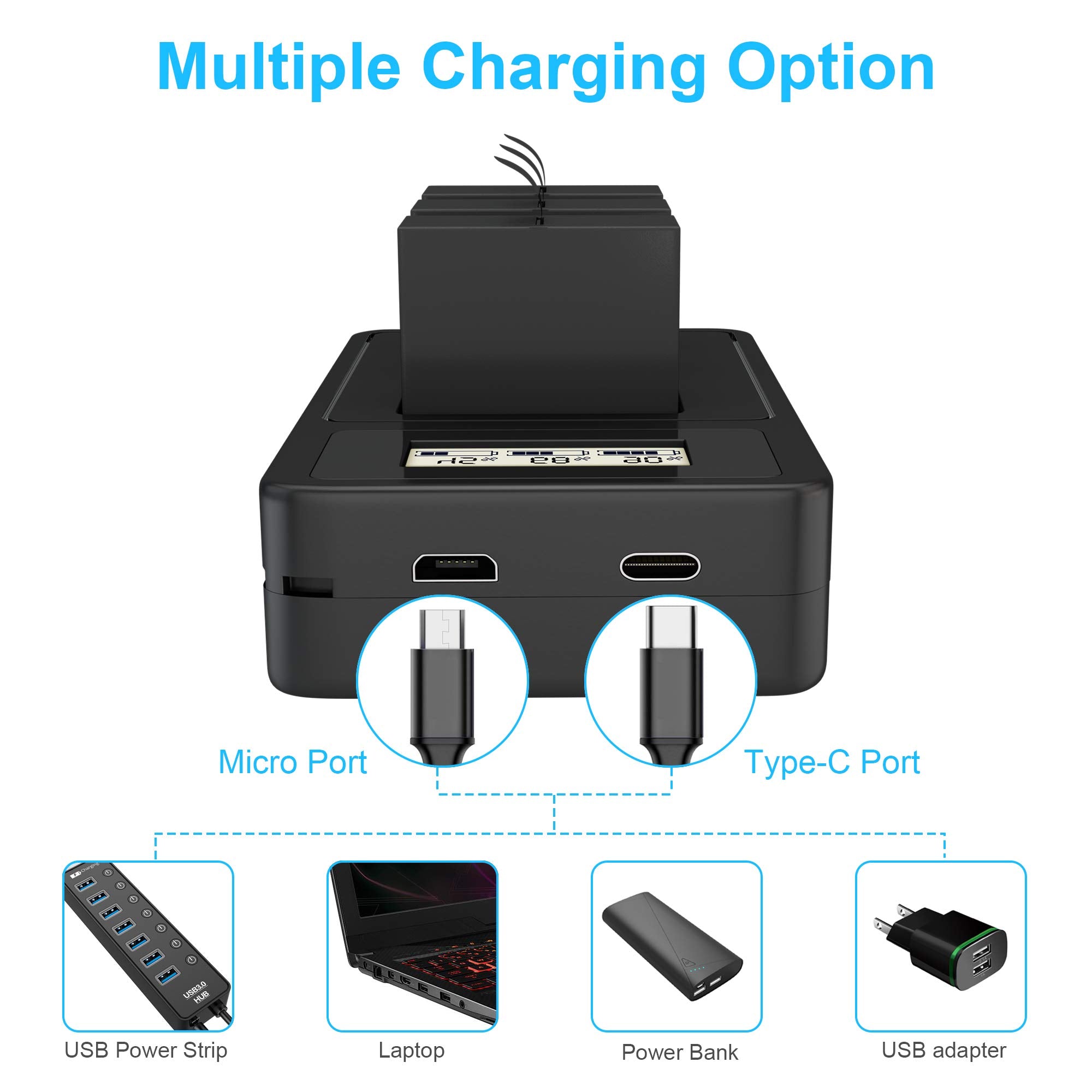 2 Pack Replacement Battery For Gopro Hero 8 Quick Charger Accessories With Digital Monitor 1800Mah Batteries Compatible With Gop
