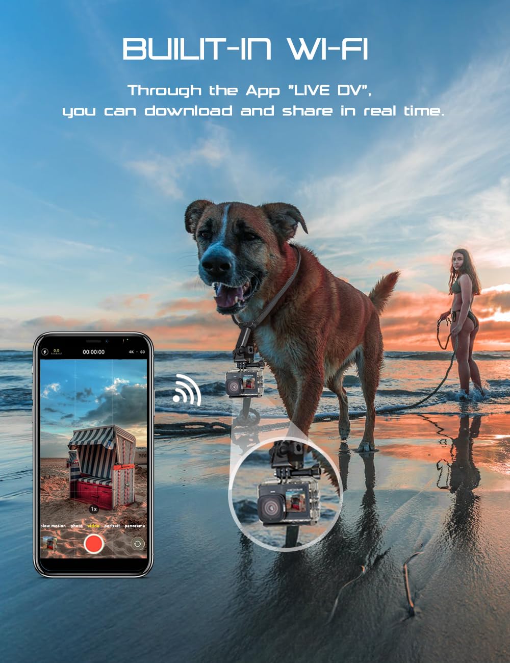 Apexcam Action Camera 4K/60Fps With 64Gb Sd Card,131Ft Waterproof Underwater Camera 48Mp Sports Camera Wifi Touch Screen Helmet Camera With External Mic, Remote Control,Mounting Accessories Kit