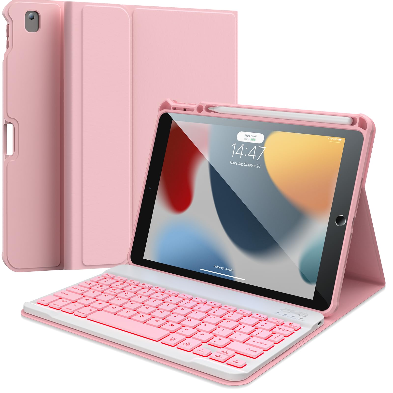 Keyboard Case For Ipad 10.2 9Th/8Th/7Th Gen,Case With Keyboard For Ipad 9Th Generation,7 Color Backlit Removable Bluetooth Wirel