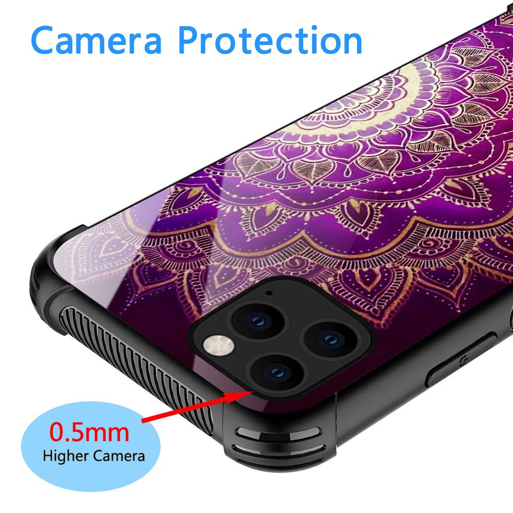 ZHEGAILIAN iPhone 12 Pro Max Phone Case Purple Mandala Pattern Organic Glass TPU 6.7 inch