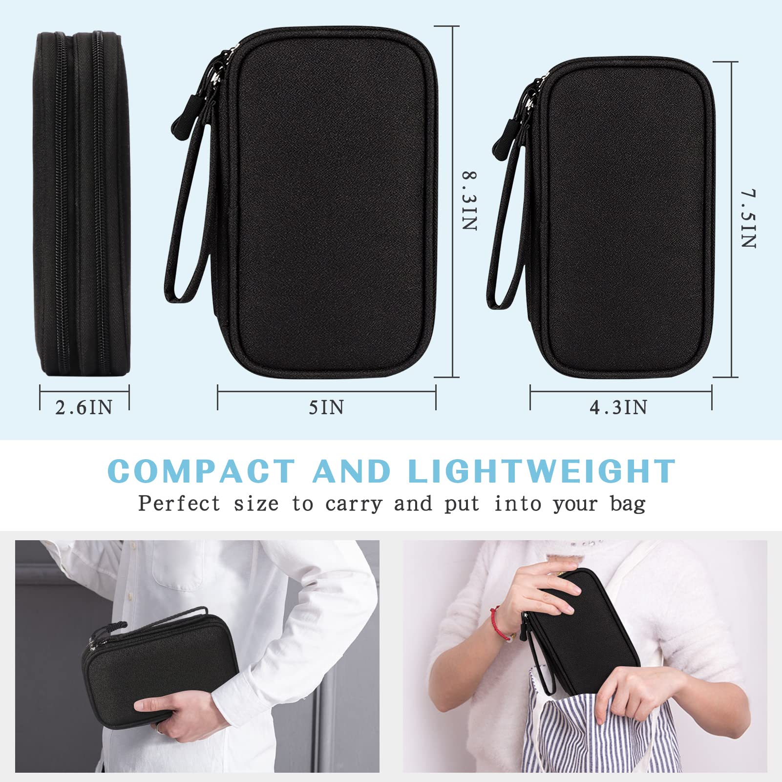 Fyy Electronic Organizer, [2 Pcs] Travel Cable Organizer Bag Electronic Accessories Carry Case Portable Waterproof Double Layers