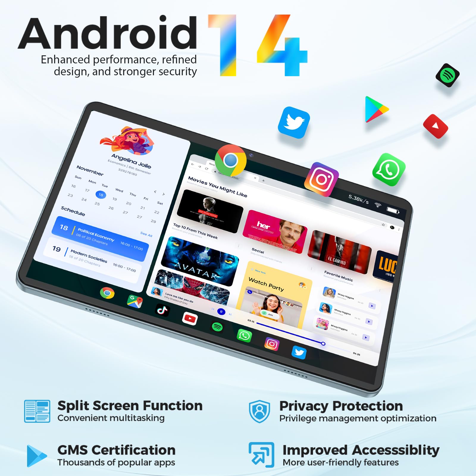 Hisorl Android Tablet With Keyboard, Android 14 Tablet 10 Inch With 24Gb+128Gb, 1Tb Expand, 8 Core, 8000Mah, 5G Wifi, Widevine L