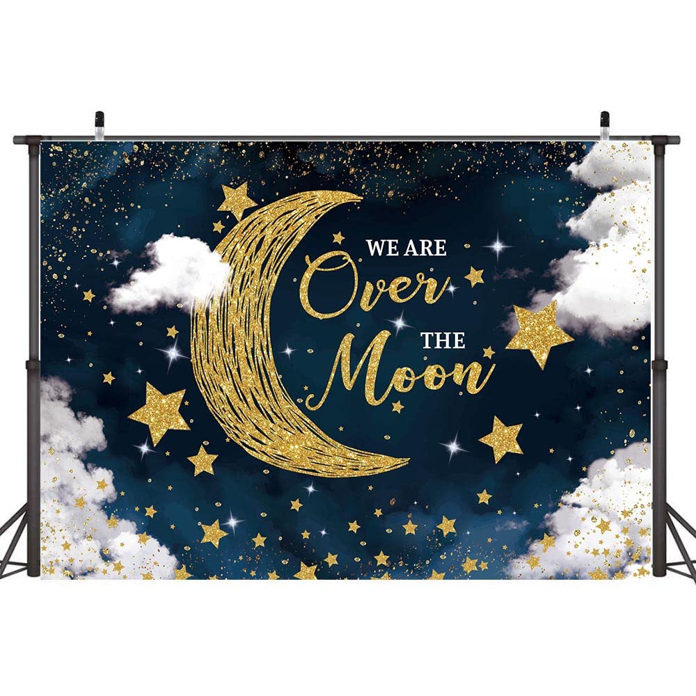 Hilioens 7  5Ft We Are Over The Moon Baby Shower Backdrop Moon And Stars Starry Night Celestial Background Twinkle Twinkle Littl