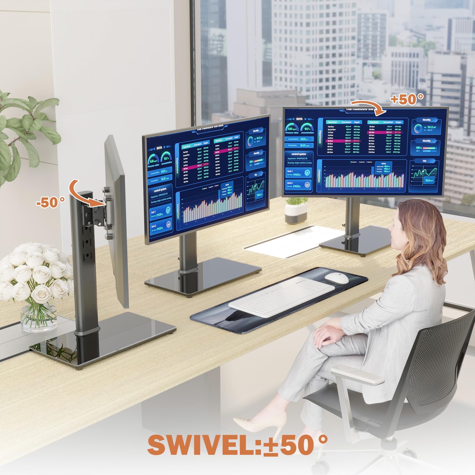Single Lcd Computer Monitor Free Standing Desk Stand Mount Riser For 13 Inch To 32 Inch Screen With Swivel, Height Adjustable, R