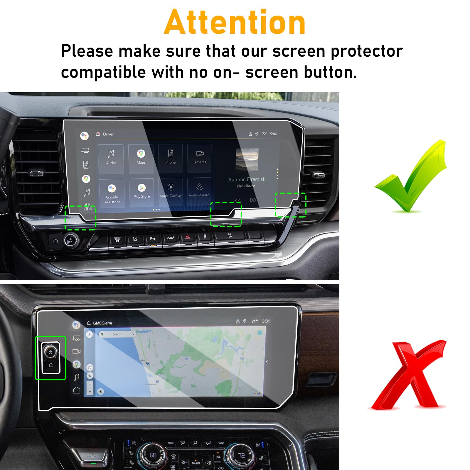 Moonlinks 2Pcs Tempered Glass Screen Protector 13.4' Compatible With 2022 2024 Chevy Silverado Gmc Sierra 1500/2500/3500 Navigation Touchscreen Protector High Definition 9H Hardness Anti Fingerprint