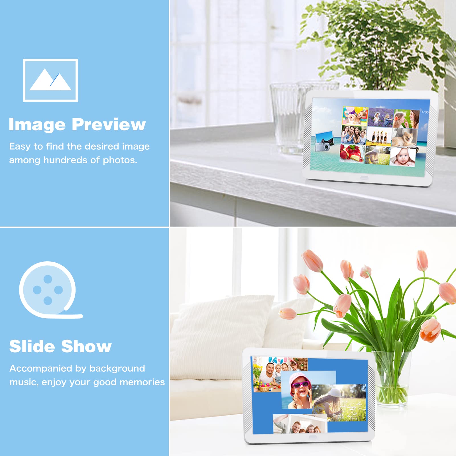 Atatat 8 Inch Digital Photo Frame With High Resolution 1920X1080 16:9 Ips Screen/1080P 720P Video Player/Stereo/Mp3/Auto Rotate/