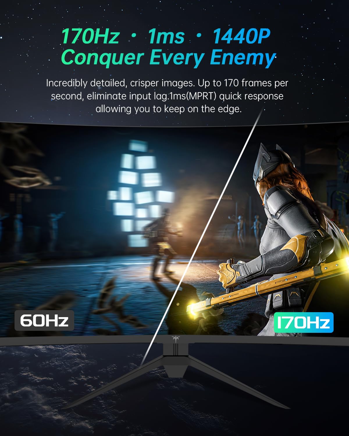 Ktc 32 Inch Curved Gaming Monitor, 2K 170Hz Monitor, 1440P 144Hz Monitor, 1500R Frameless, 1Ms, Hdr, Freesync Premium, Displaypo