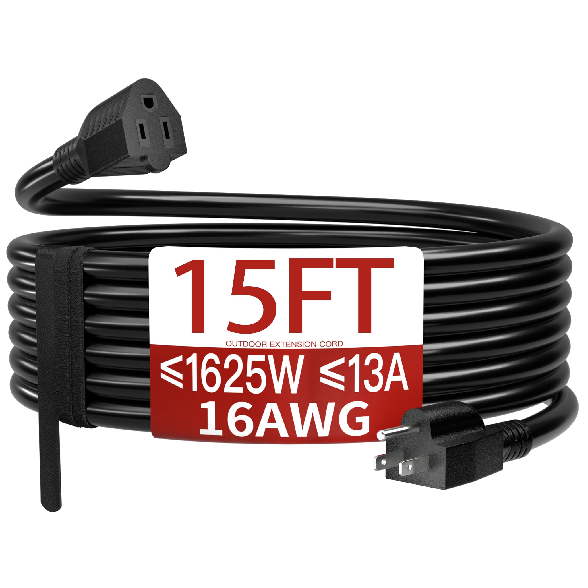 Skrizcable 16/3 15 Ft Outdoor Extension Cord Waterproof, Weatherproof & Flame Retardant Black 3 Prong Power Cord Outside For Law