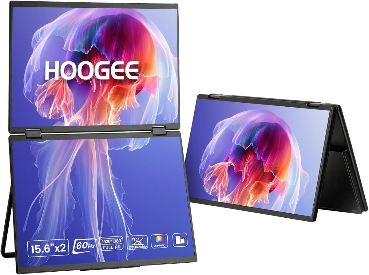 Hoogee Laptop Screen Extender, 15.6    1080P Dual Monitor Folding Stacked Moniter, Fhd Ips Portable Travel , Triple Screen Monit
