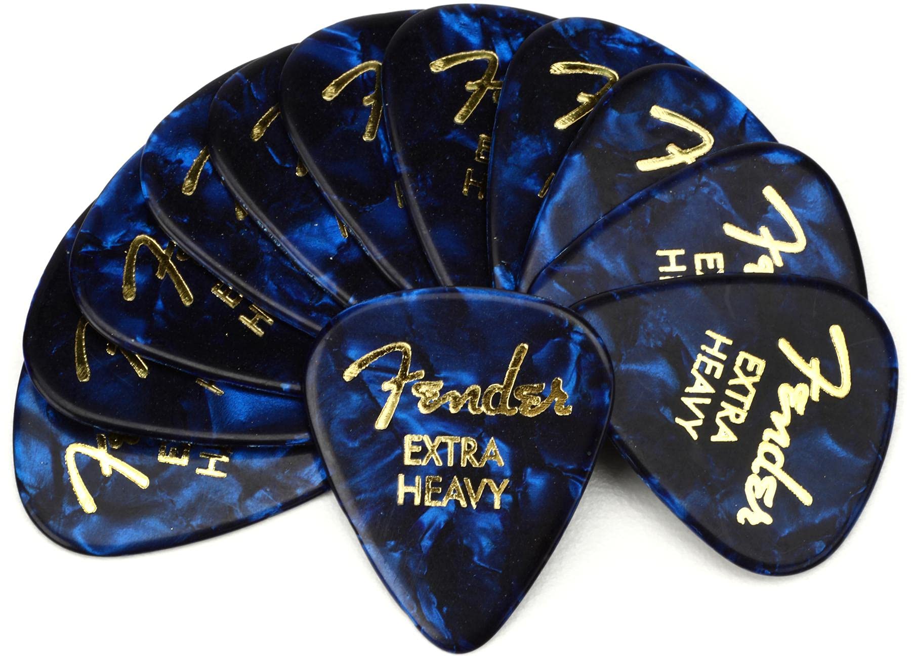 Fender Premium Celluloid Guitar Picks 351 Shape, Blue Moto, Extra Heavy, 12 Pack