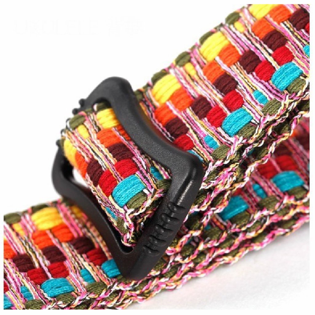 Music First Hawaii Woven Rainbow Adjustable Meshbelt & Genuine Leather Ukulele Strap Shoulder Strap Version 2.0 With A Genuine L
