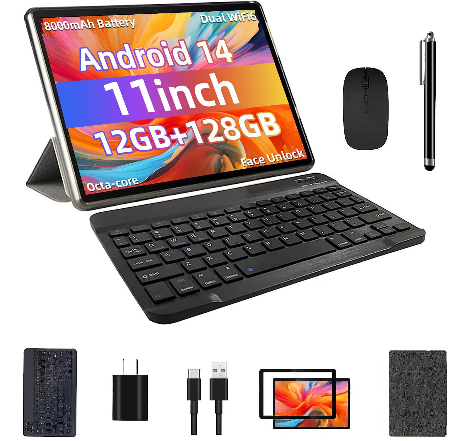 Android 14 Tablet, 12Gb+128Gb +512Gb Expand, Face Unlock, 8000Mah Big Battery+18W Fast Charging, Dual Stereo Speakers, Octa Core