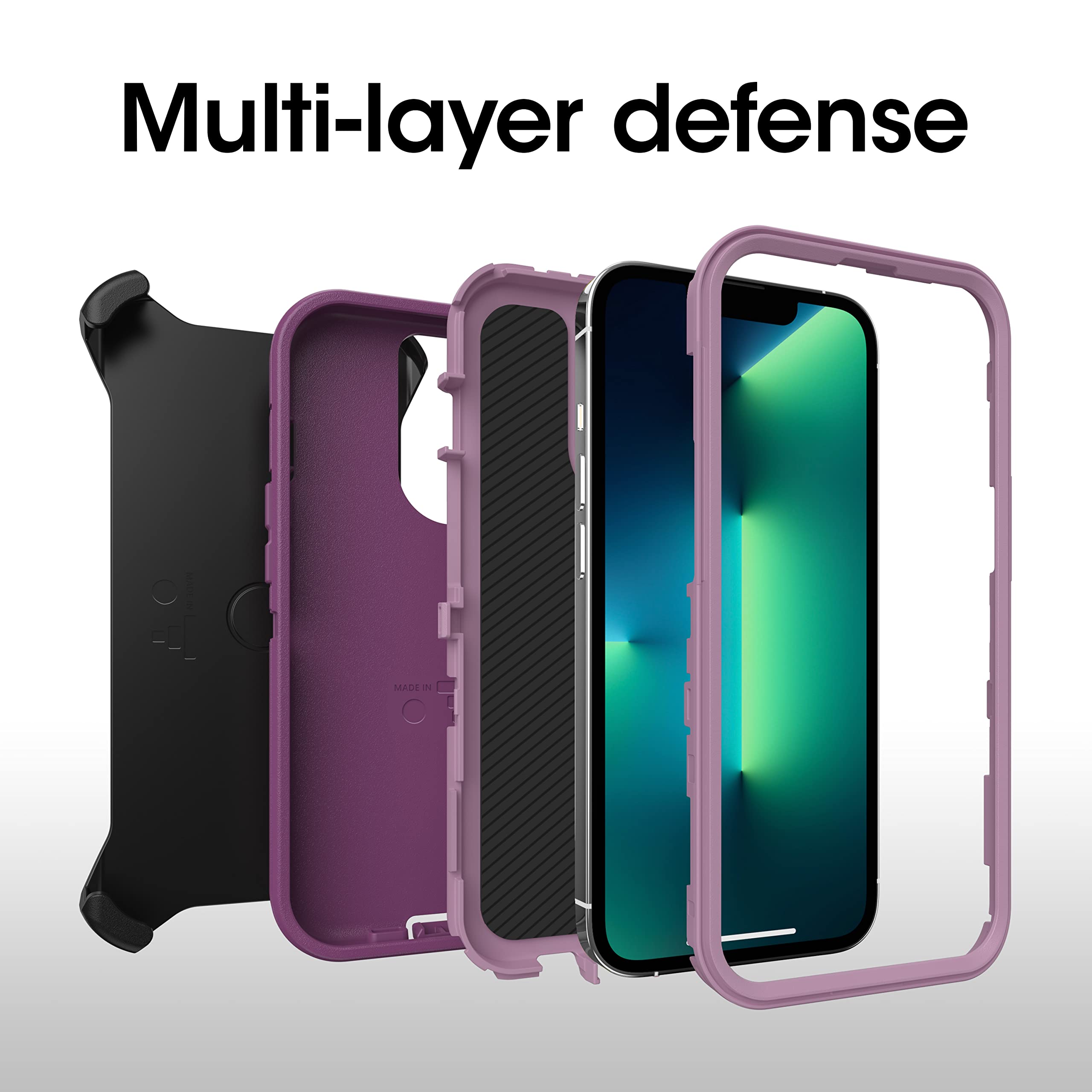 Otterbox Iphone 13 Pro (Only) Defender Series Case   Happy Purple, Rugged & Durable, With Port Protection, Includes Holster Clip