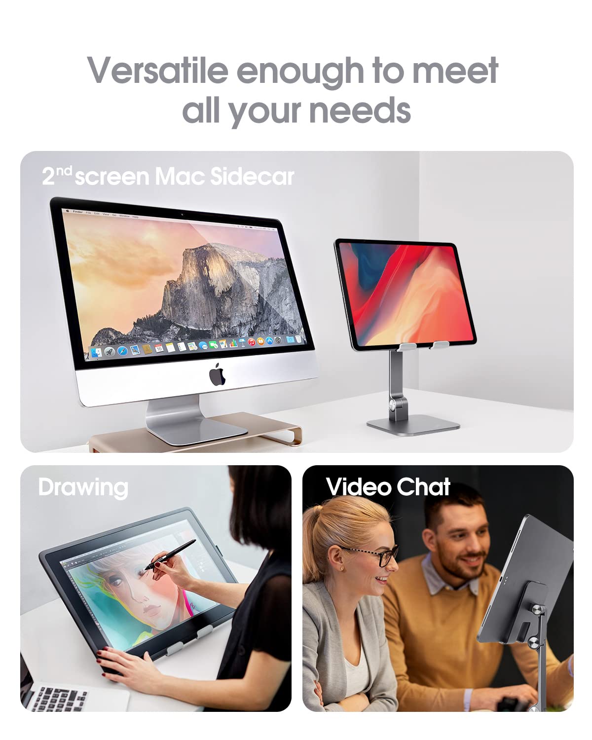 Elitehood Aluminum Ipad Stand, Adjustable Ipad Stand Holder For Desk, Desktop Tablet Stand Dock For Ipad Pro 12.9 11, Ipad Air Mini 4 5 And More 4 13 Inches Tablets, Gray