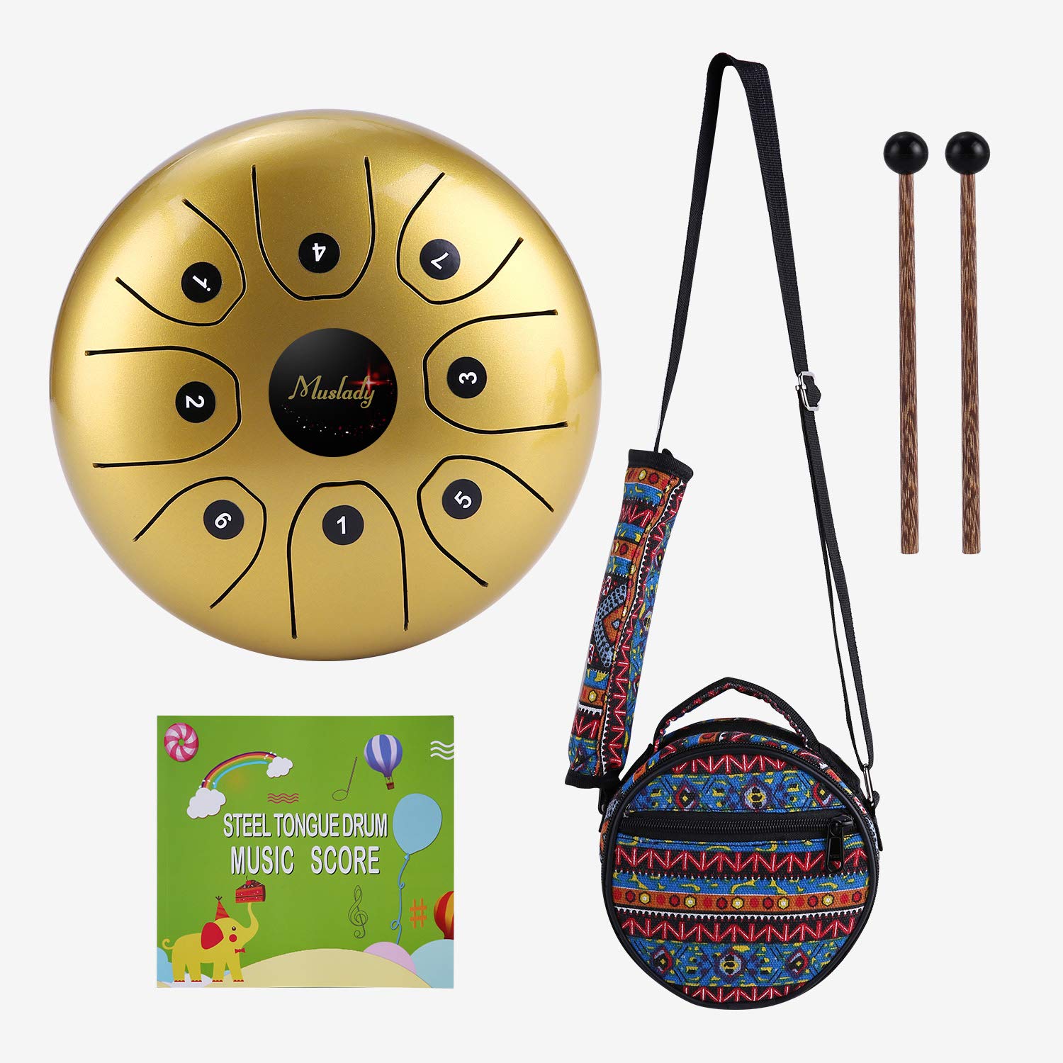Decdeal 5.5inch Mini 8Tone Steel Tongue Drum C Key Percussion Instrument Hand Pan Drum with Drum Mallets Carry Bag