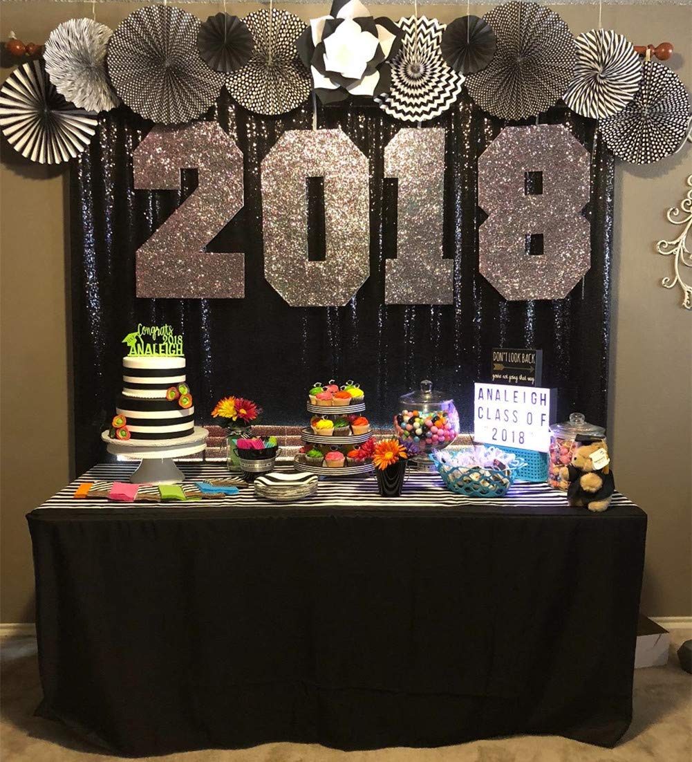 Squarepie Sequin Backdrop 5Ft X 7Ft Black Background Sparkly Curtain For Halloween Wedding Party