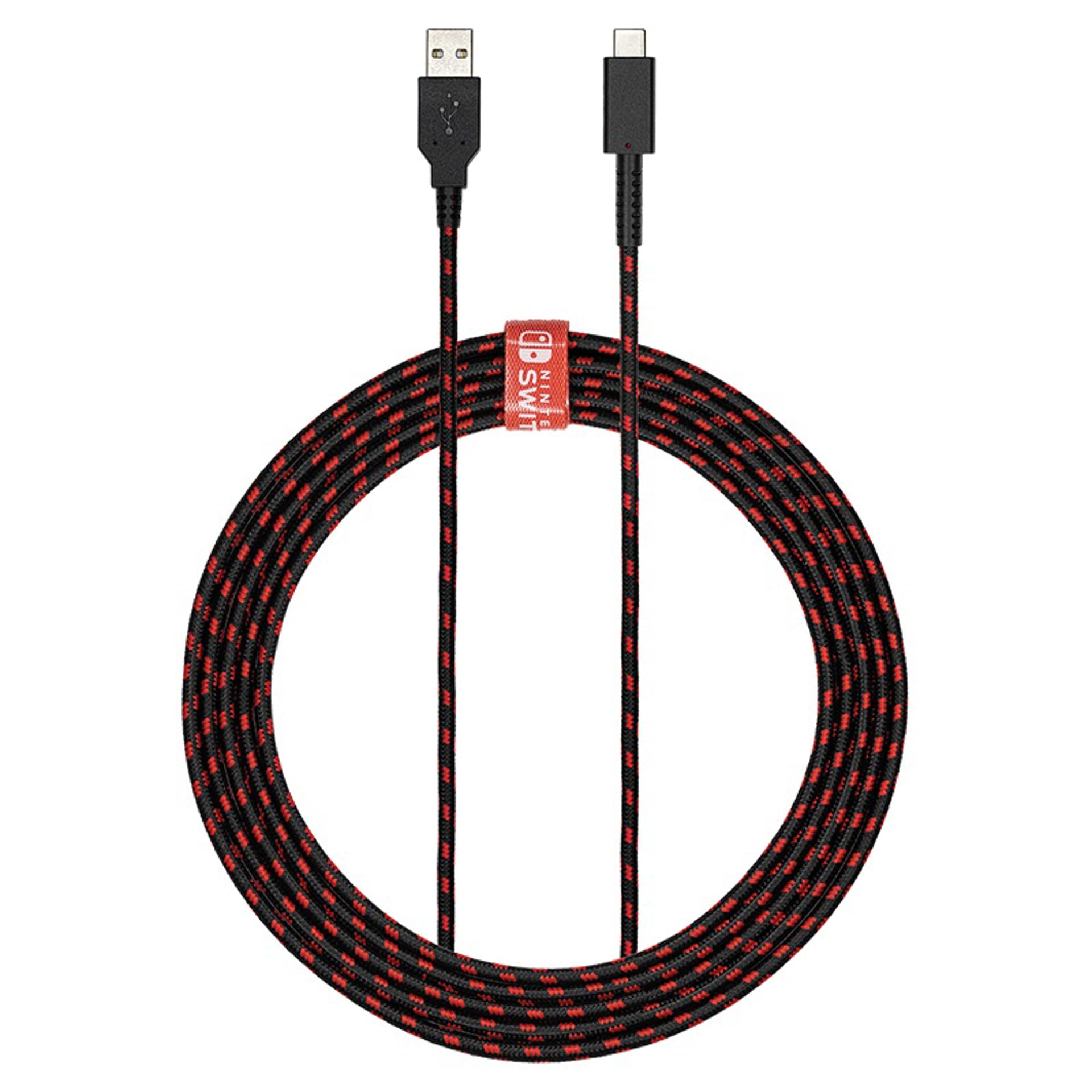 PDP Gaming Charge Cable | 8 Feet USB C Charger: Black/Red - Nintendo Switch