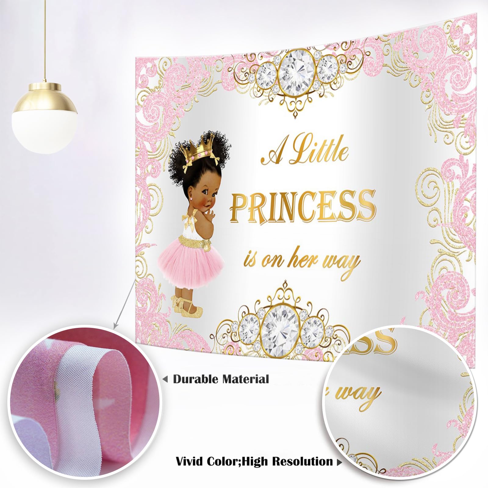 Mocsicka Royal Princess Baby Shower Backdrop Pink Gold Princess Background 7X5Ft Princess Baby Shower Backdrops