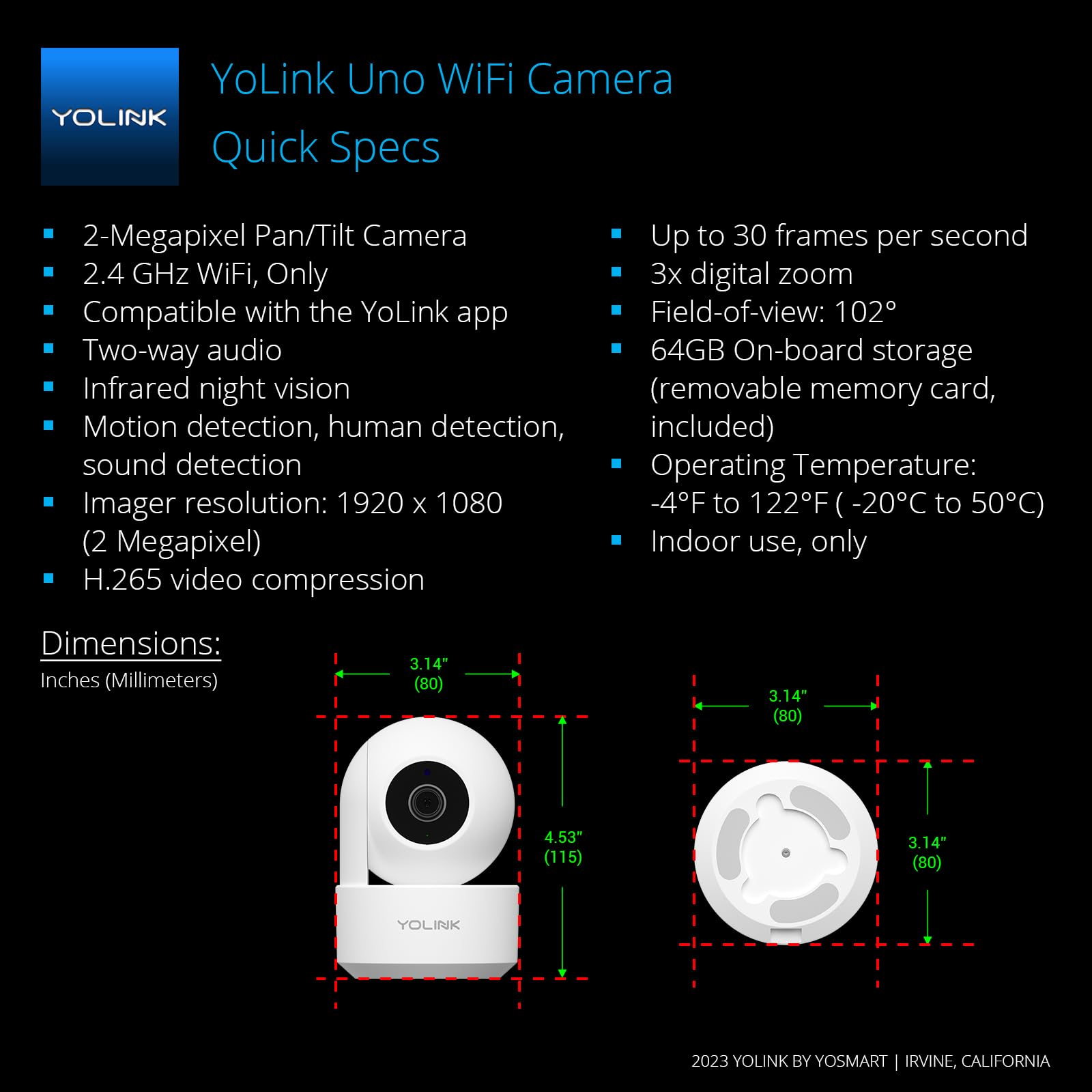 Yolink Uno Wireless Home Security Camera Indoor, 2.4Ghz Wifi Camera For Baby And Pet Monitor, 1080P Dog Camera With Phone App, N