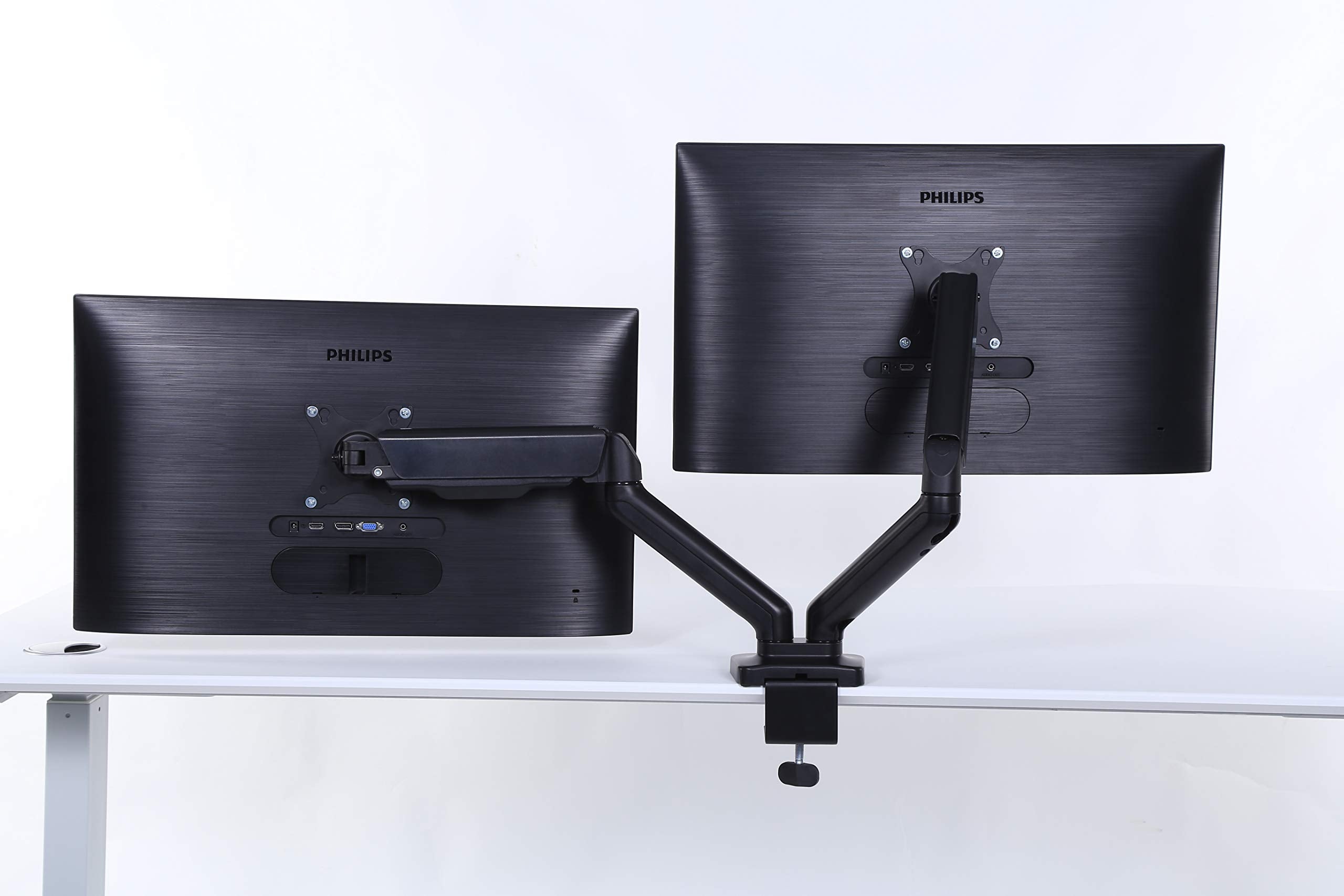 Apexdesk Dual Monitor Arm Desk Mount   Adjustable Height Gas Spring   Vesa Mount With C Clamp & Mounting Base   Computer Monitor
