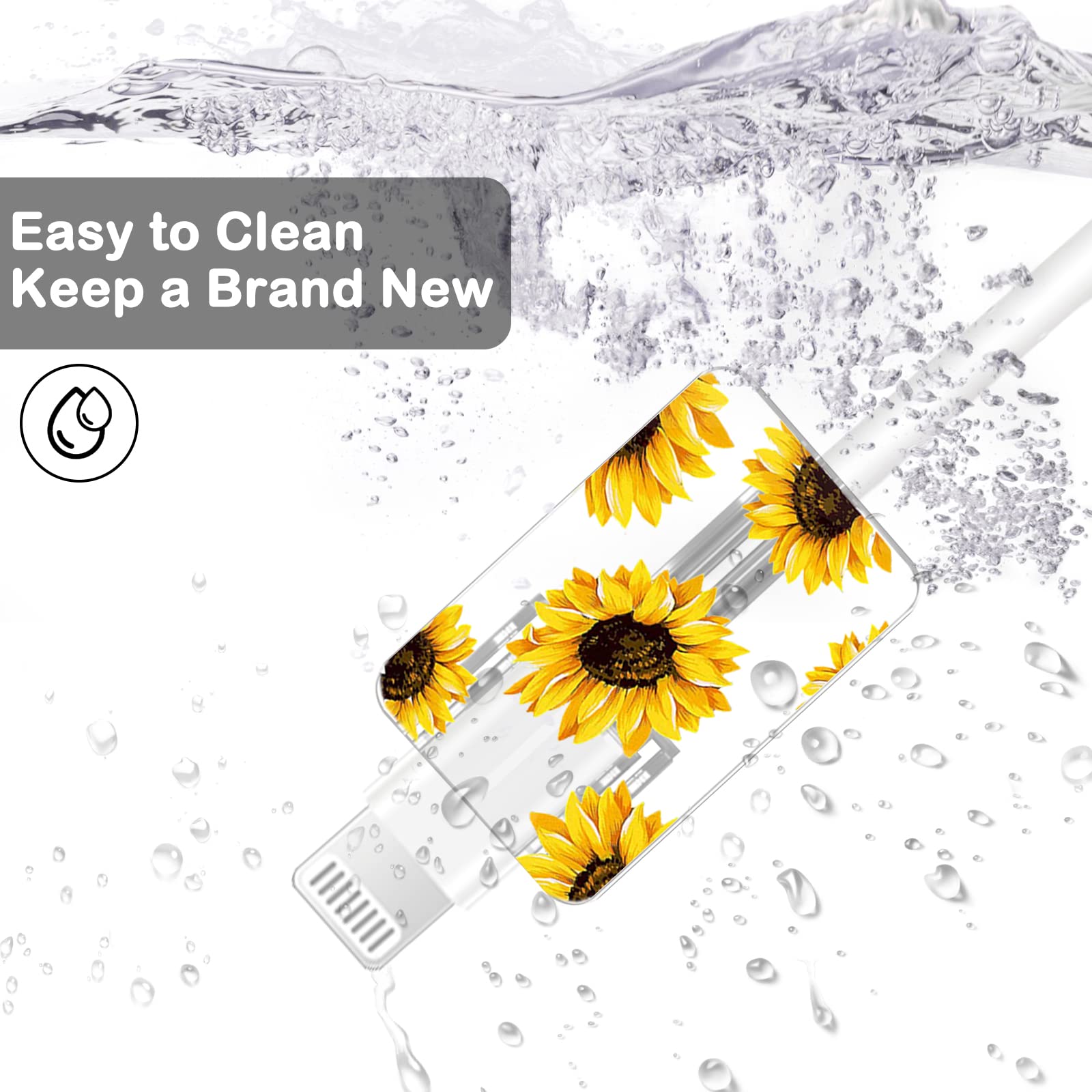 Cute Floral Cable Protector For Iphone Charger Lavender Camellia Sunflower Flower Bouquet Lace Cherry Blossom Pattern 6 Pcs Set