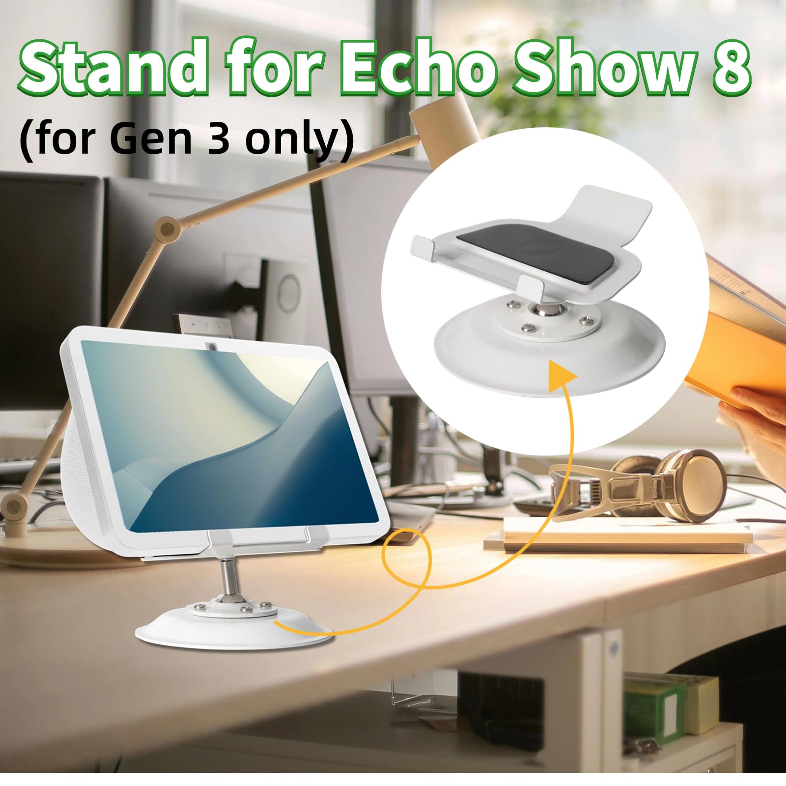 Shinar Metal Stand Only For Echo Show 8 (3Rd Generation) Swivel Stand With Wide Angle Tilt Adjustment( 50/+50),Desktop Accessory