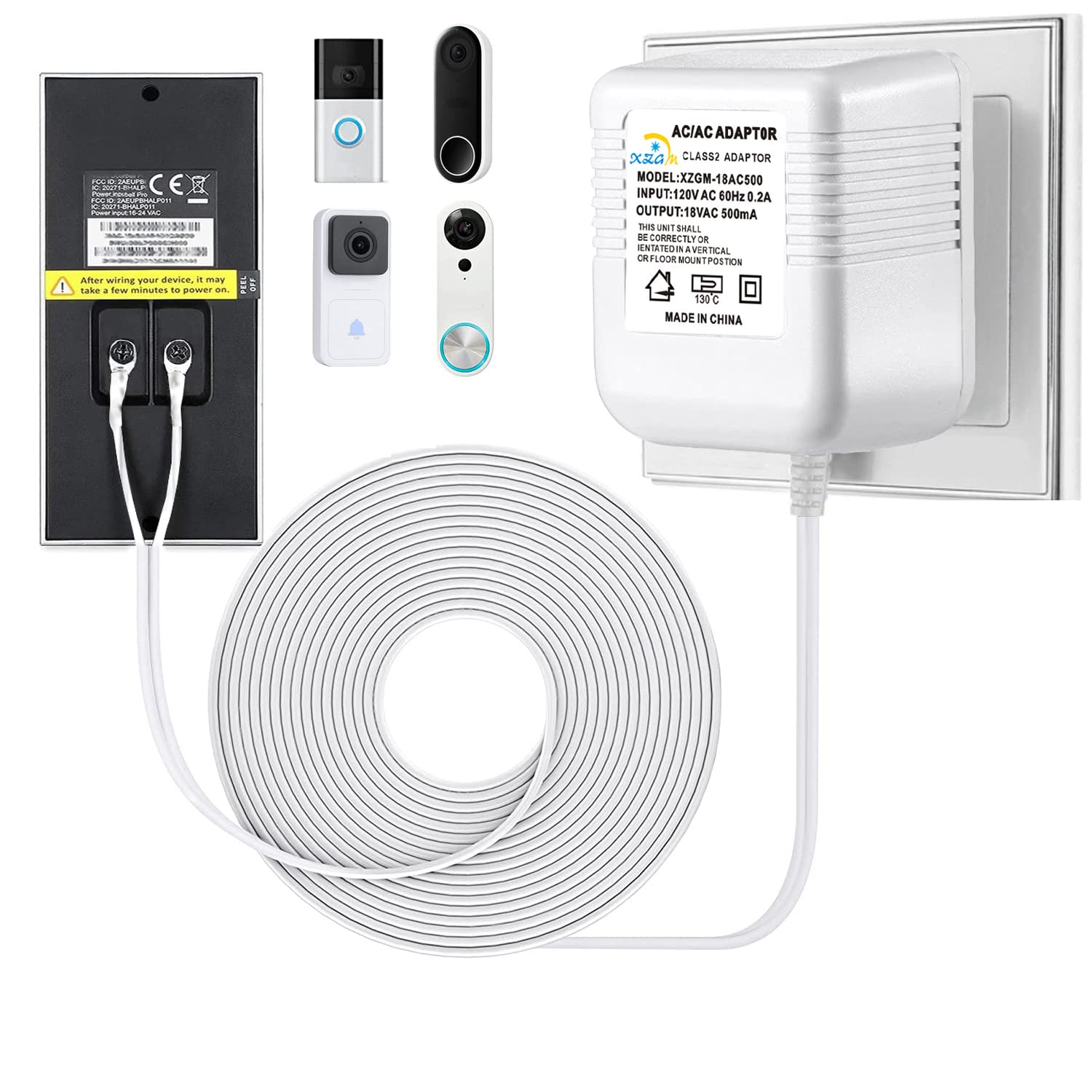 Xzgm18V500Ma Doorbell Power Adapter, Video Doorbell Special Power Transformer, Compatible With Ring, Nest, Eufy, Wyze, Arlo Wire