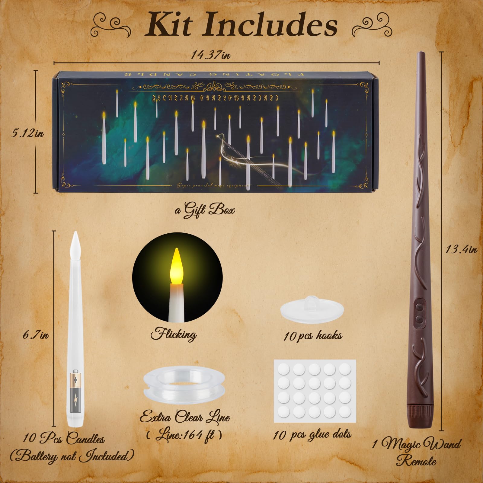 Homemory 10Pcs Floating Candles With Wand Remote, Magic Hanging Candles With Timer, Flickering Warm Light Halloween Floating Can