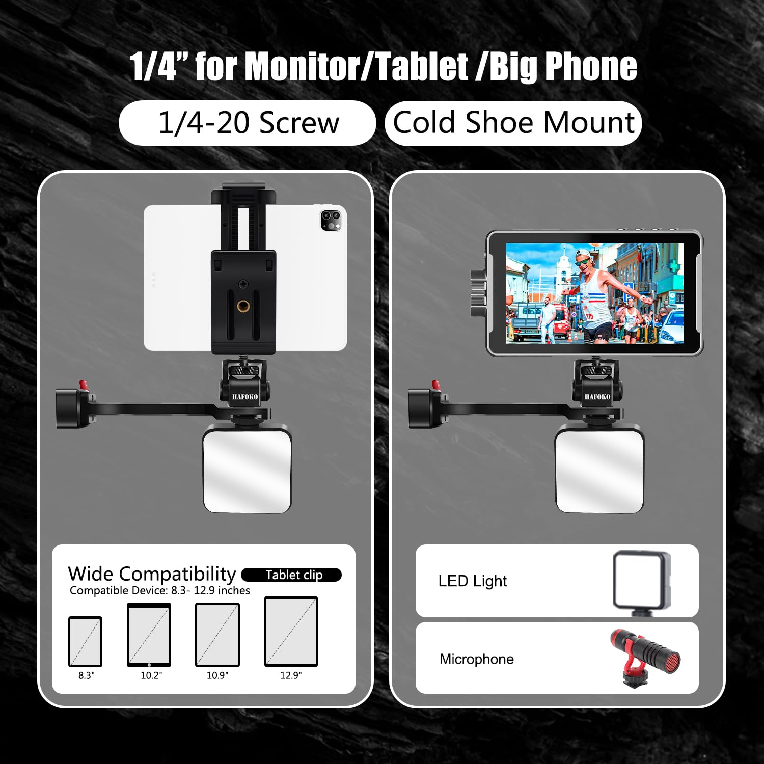 Hafoko Rs4 Phone Holder Rs3 Monitor Mount Extension Handle W Tablet Mount Big Phone Adapter For Mic Light Compatible For Dji Rs4/Rs4 Pro/Ronin S3/Rs3 Pro/Rs3 Mini/Ronin Rs2/Rsc2 Gimbal Stabilizer