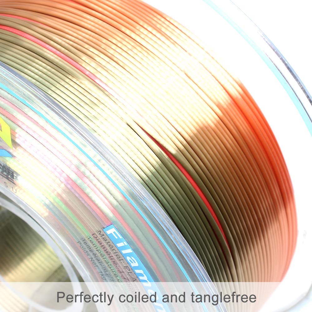 Yousu Rainbow Pla Filament 1.75Mm Silk Pla Filament Multicolor 3D Printer Filament 1Kg Strong Bonding And Overhang Performance,